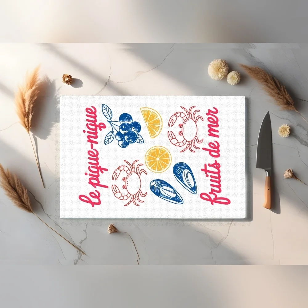 Colorful Seafood Themed Cutting Board